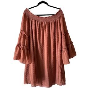 Ninexis Swiss Dot Smocked Off The Shoulder Dress Mauve Women's Size XL Ex Large